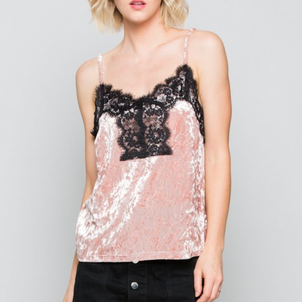 Blush and Black Crushed Velvet Cami
